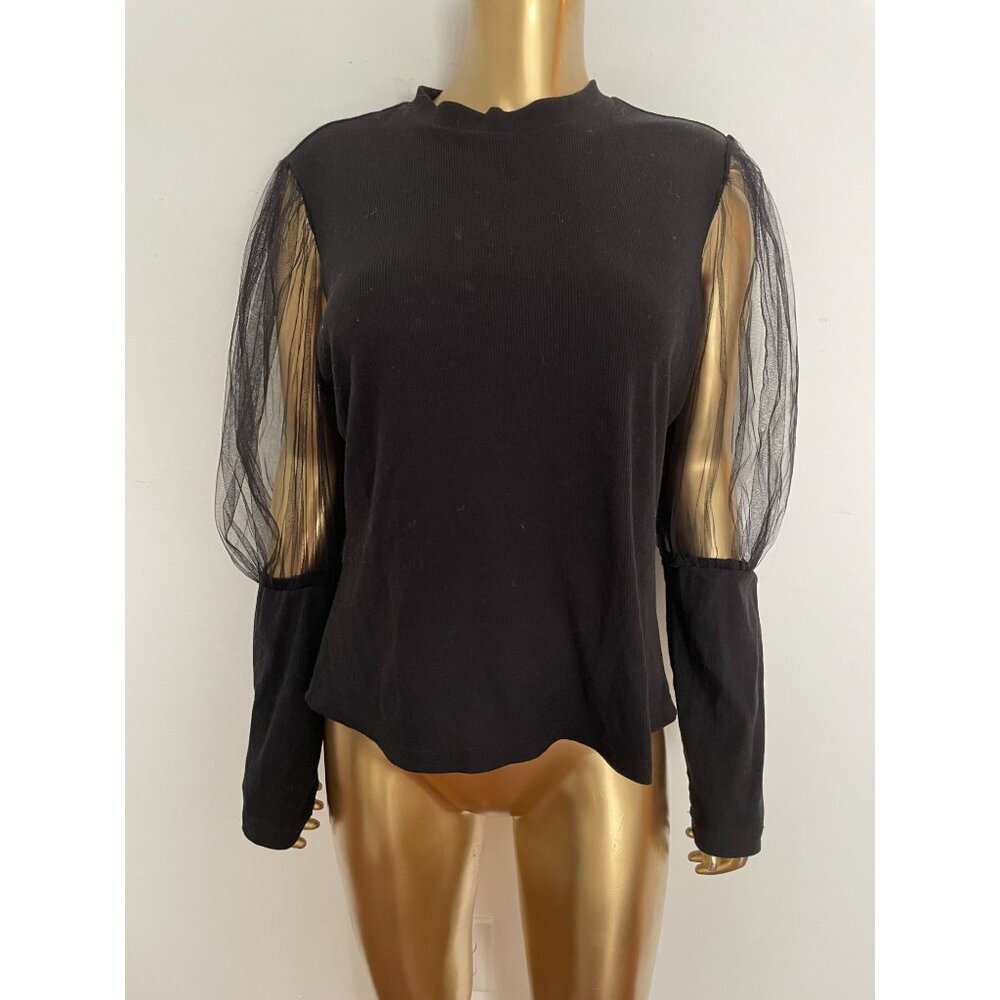 Whimsygoth Mesh Sleeve Black Ribbed Knit Top XL Gothcore Witchgoth Cutegoth